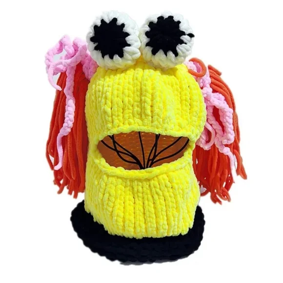 Yellow Monster Knit Hat with Pink and Orange Accents - Picture 1 of 1